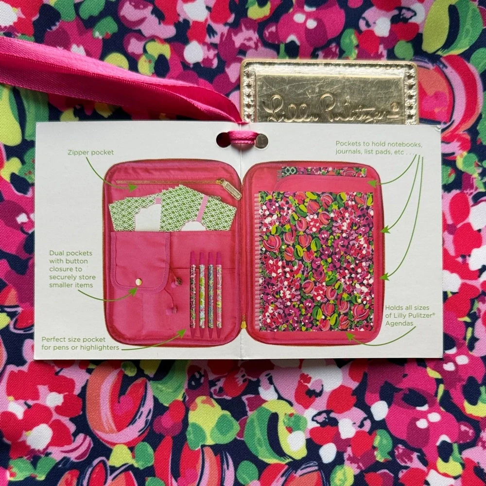 NWT Lilly Pulitzer Floral Pink, Green Zipper Folio